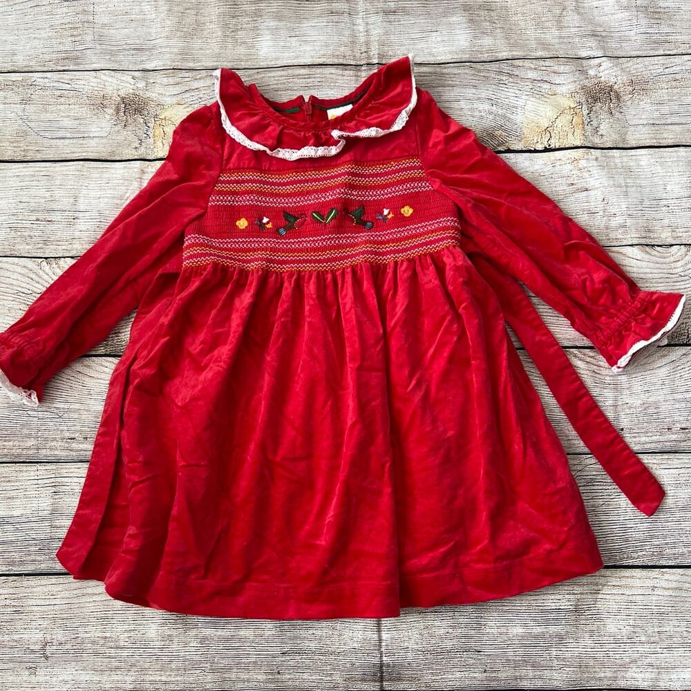 Mini Boden Velvet Christmas Holliday Smocked Dress - 4-5Y